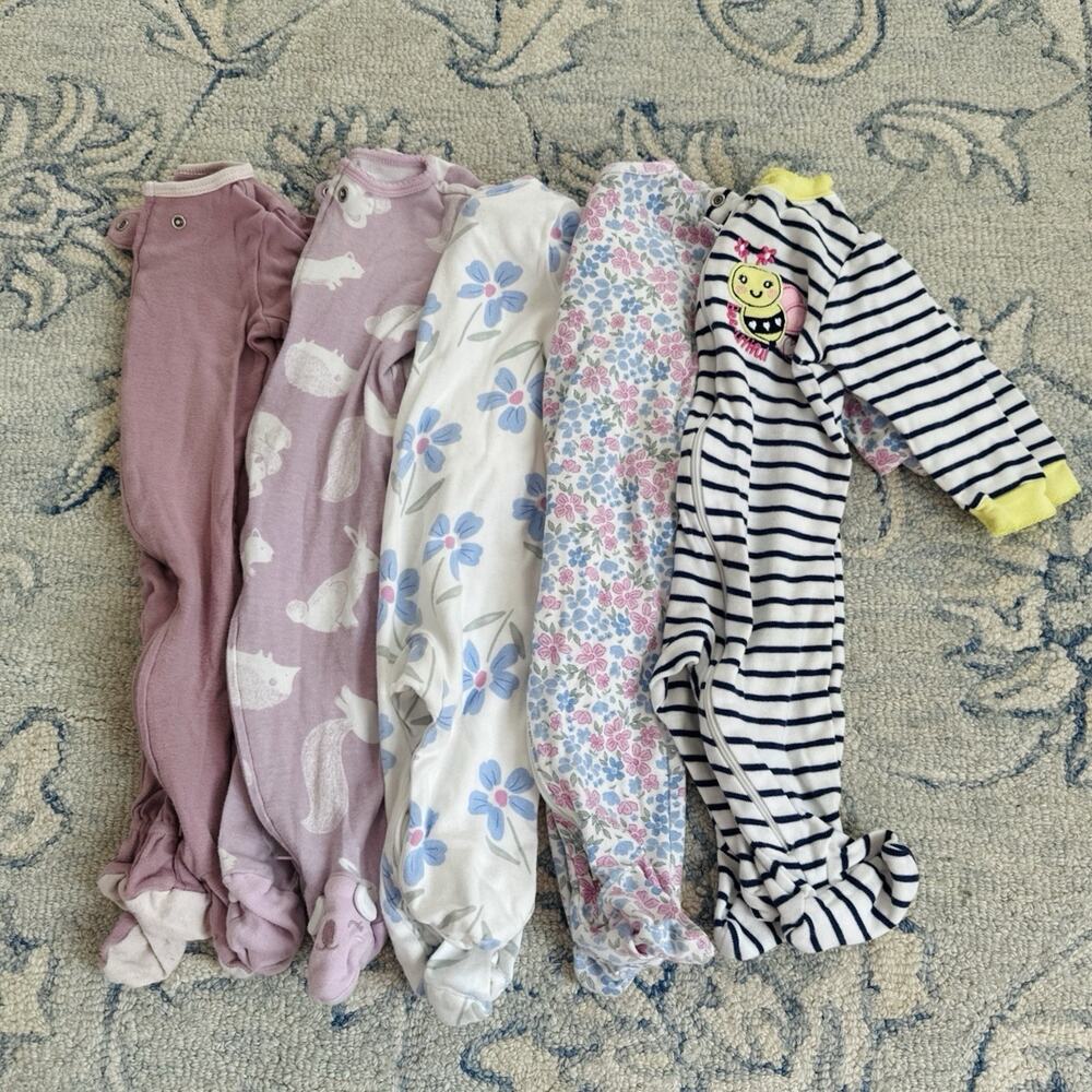 Baby Girl 3-6 months Footed Zip One Piece Sleeper Pajama Lot Bundle Infant